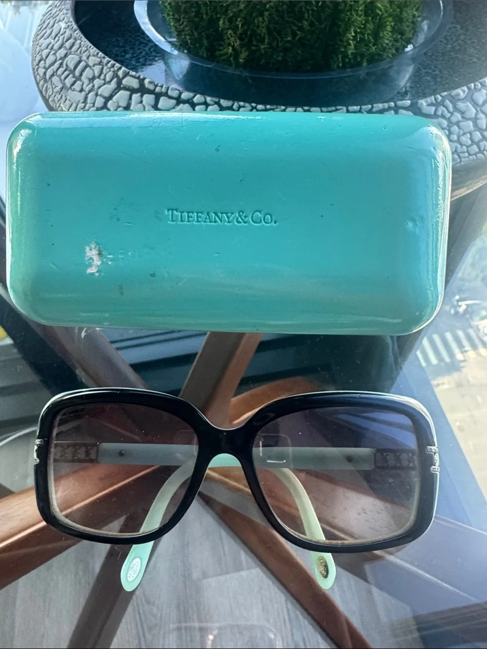 Tiffany & Co. Black Frame Sunglasses with Tiffany Blue Case